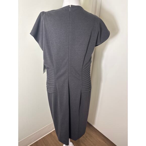 Etcetera Dark Gray Sleeveless Zip Up Pleated Midi Sheath Dress Size 14 NWT - Picture 3 of 5